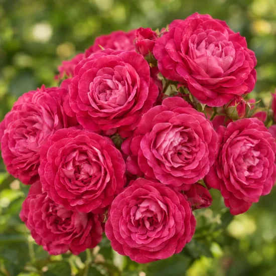 Rosier couvre-sol 'V19' (Rosa) — gros plan de bouquets de fleurs roses