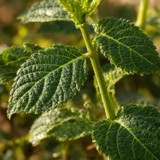 Lantanier (Lantana) — gros plan sur feuilles gaufrées vertes · Photo d'illustration