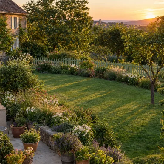 Alstrœmères (Alstroemeria) — grand jardin fleuri au coucher du soleil · Photo d'illustration