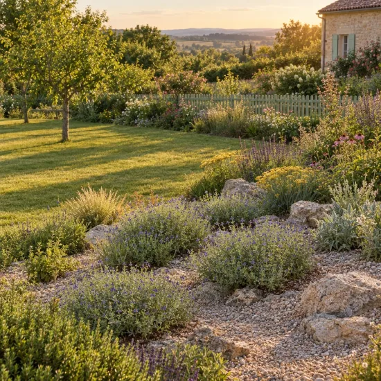 Sauge 'Chamaedryoides' (Salvia) — massif de petits arbrisseaux arrondis dans jardin ensoleillé · Photo d'illustration