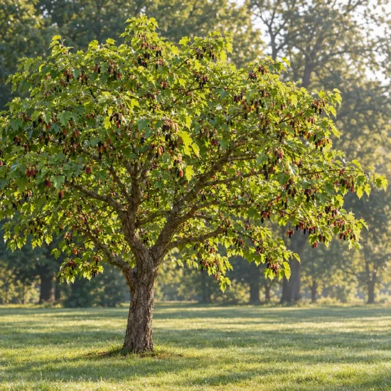 Mûrier blanc (Morus alba) — arbre fruitier isolé chargé de fruits · Photo d'illustration