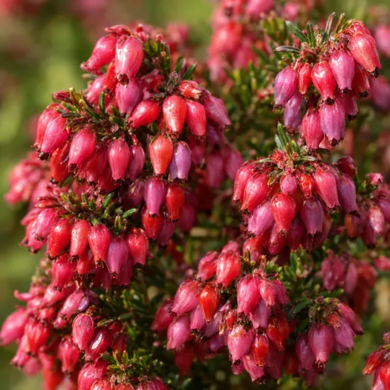 Bruyère 'Rouge' (Erica darleyensis) — grappes serrées de petites clochettes rouges