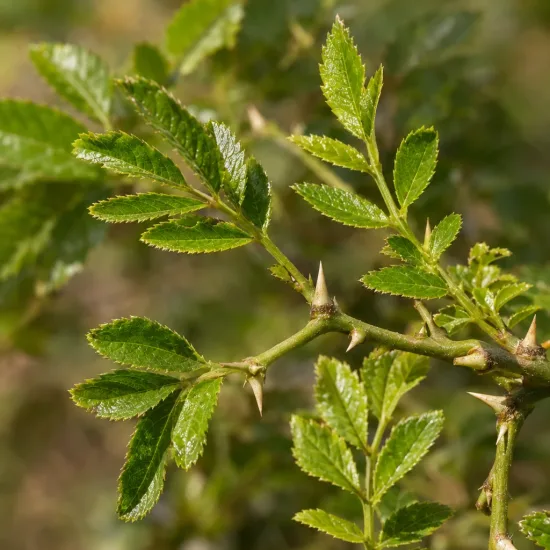 Poivrier de timut (Zanthoxylum alatum) — rameau épineux avec petites feuilles composées