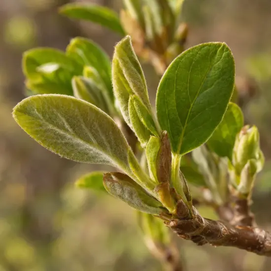 Magnolia — jeunes feuilles velues sur rameau au bourgeonnement