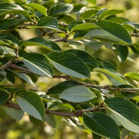 Cornouiller discuté (Cornus controversa) — rameaux superposés avec feuillage dense et lustré · Photo d'illustration