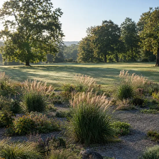 Herbe aux écouvillons (Pennisetum macrorum) — touffes d’herbes dressées dans un jardin paysager · Photo d'illustration