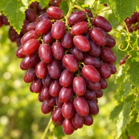 Vigne 'Crimson seedless' (Vitis vinifera) — grosse grappe de raisins rouges bien mûrs · Photo d'illustration, photo 3