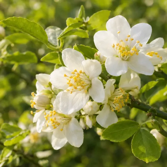 Orange trifoliée pomeroy 'Pomeroy (b2 h20)' (Poncirus trifoliata) — fleurs blanches ouvertes parmi un feuillage vert dense