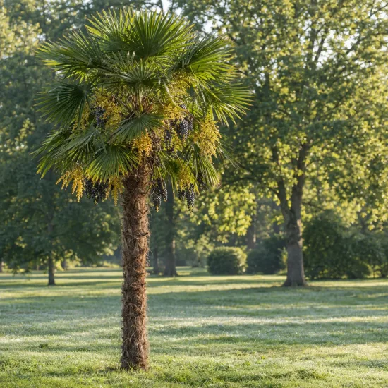 Chamaerops (Chamaerops excelsa) — palmier au tronc fibreux dans un parc · Photo d'illustration