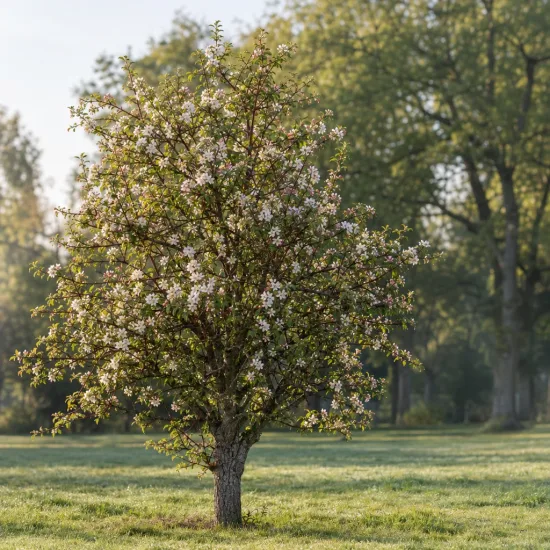 Pommier sauvage (Malus sylvestris) — arbre isolé couvert de petites fleurs · Photo d'illustration