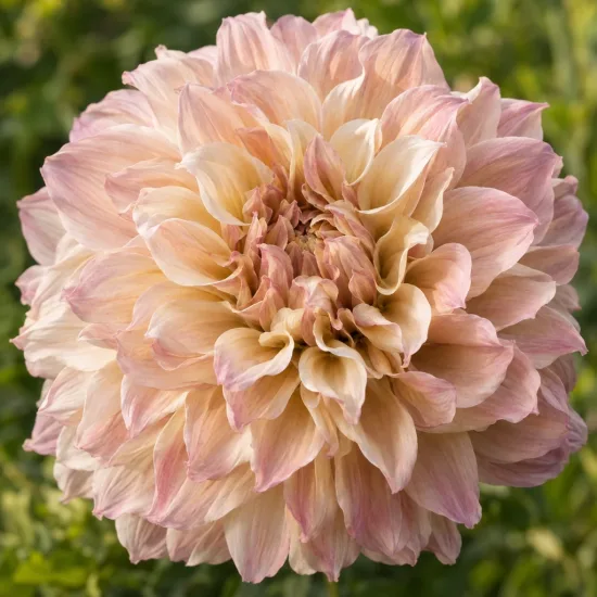 Vivace estivale 'Géant café au lait' (Dahlia) — gros plan sur une grande fleur pastel