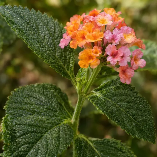 Lantanier (Lantana alleluya) — inflorescence de petites fleurs orangées et roses · Photo d'illustration