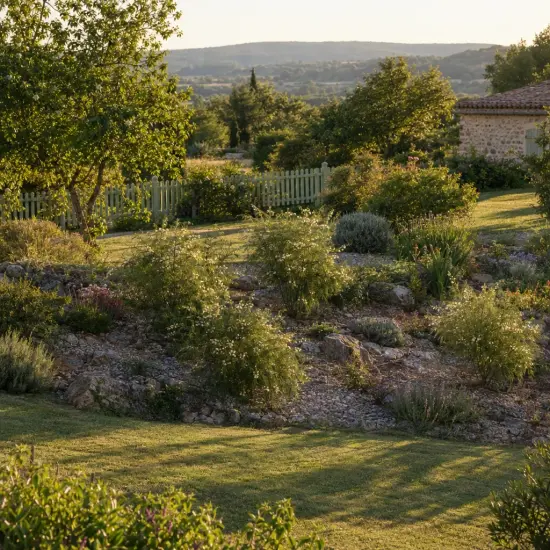 Acacia des prairies (Acacia angustissima) — massif arbustif sur rocaille dans grand jardin