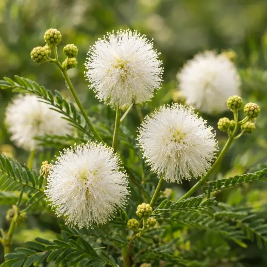 Acacia des prairies (Acacia angustissima) — pompons floraux blancs sur feuillage finement découpé