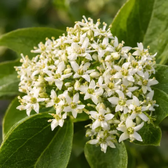 Cornouiller du canada (Cornus canadensis) — ombelle de petites fleurs blanches étoilées