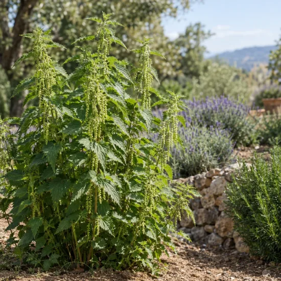 Grande ortie (Urtica dioica) — grand plant dressé au feuillage dentelé piquant · Photo d'illustration