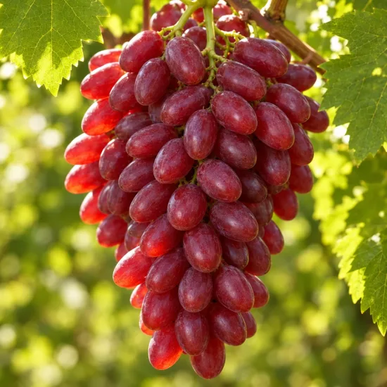 Vigne 'Crimson seedless' (Vitis vinifera) — grosse grappe de raisins rouges bien mûrs · Photo d'illustration, photo 5