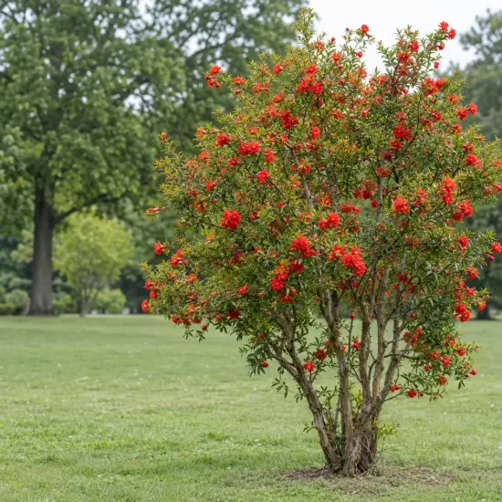Grenadier à fleurs 'Rubroplena' (Punica granatum) — arbuste fleuri aux nombreuses fleurs rouges vives