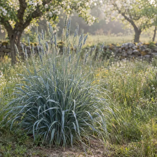 Leymus (Leymus arenarius) — touffe de graminée dressée dans un jardin · Photo d'illustration