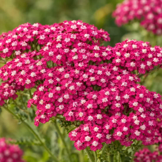 Achillée 'Cerise queen' (Achillea millefolium) — ombelles de petites fleurs rose vif serrées