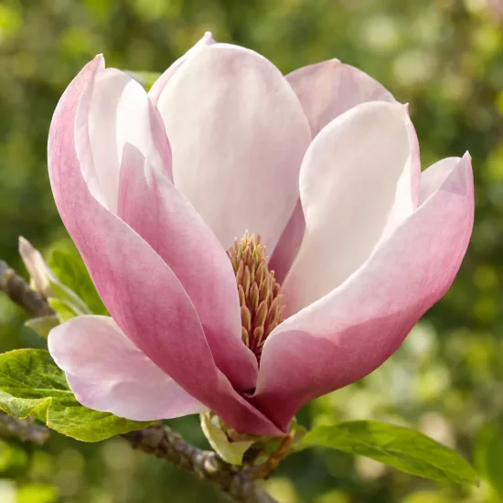 Magnolia de soulange 'Alexandrina' (Magnolia soulangeana) — gros plan sur une fleur rose et blanche