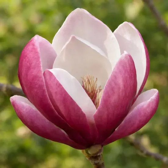 Magnolia de soulange 'Lennei' (Magnolia soulangeana) — gros plan de grande fleur bicolore ouverte