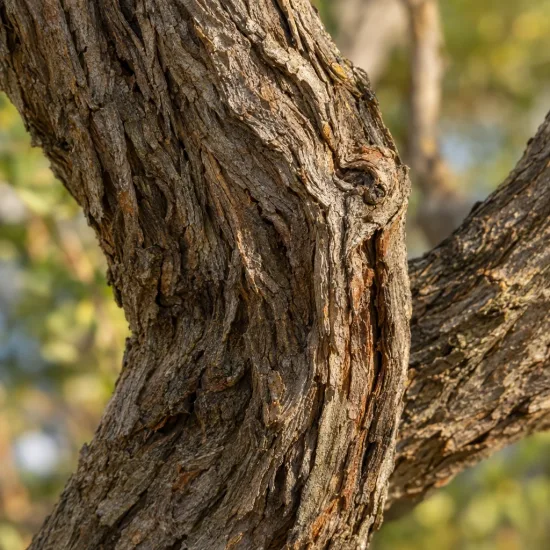 Arbre aux papillons à feuilles de saule (Buddleia saligna) — gros plan sur écorce de tronc noueux · Photo d'illustration