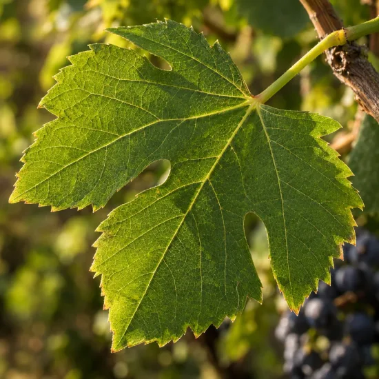 Cépage noir 'Gamay' (Vitis vinifera) — gros plan sur une feuille de vigne · Photo d'illustration