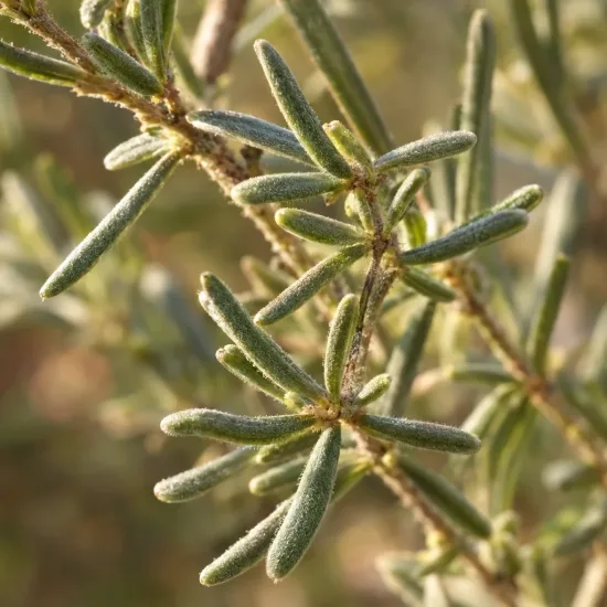 Westringia (Westringia eremicola) — gros plan de feuilles étroites et duveteuses · Photo d'illustration