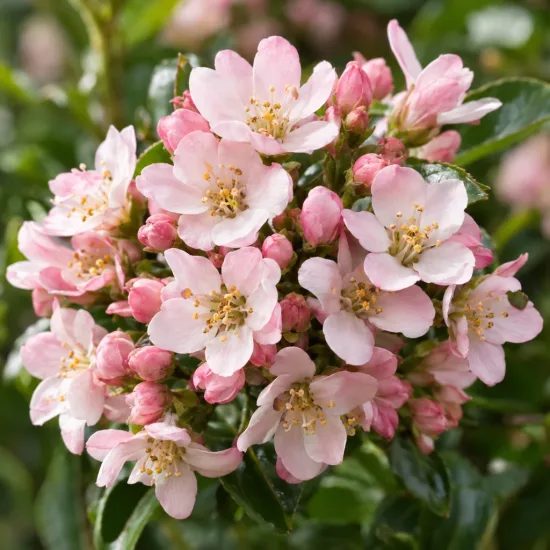Escallonia 'Apple blossom' — grappe dense de petites fleurs roses