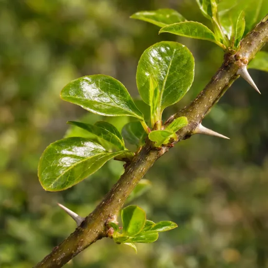 Oranger des osages (Maclura pomifera) — gros plan sur rameau épineux à feuilles luisantes · Photo d'illustration