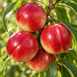 Nectarinier 'Silverlode' (Prunus persica) — gros plan de fruits rouges lisses sur branche · Photo d'illustration