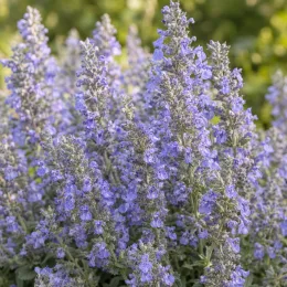 Népétas (Nepeta mussinii) — épis floraux violets denses sur fond de verdure · Photo d'illustration