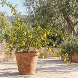 Citronnier caviar 'Faustrime' (Citrus australasica) — arbuste fruitier épineux en pot terre cuite