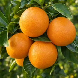 Oranger 'Arancio' (Citrus sinensis) — groupe de fruits orangés sur feuillage vert · Photo d'illustration