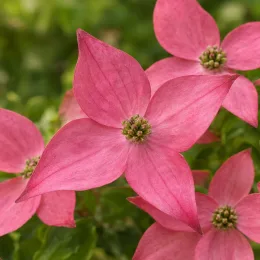 Cornouiller du japon 'Beni fuji' (Cornus kousa) — gros plan sur fleurs rose vif épanouies · Photo d'illustration