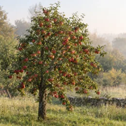 Pommier 'Idared' (Malus domestica) — arbre fruitier chargé de pommes rouges au verger