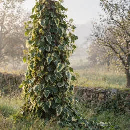 Lierre grimpant 'Gloire de marengo' (Hedera algeriensis) — liane grimpante couvrant un pilier au jardin · Photo d'illustration