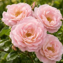 Rosier 'Festival chopin a paris' (Rosa hybrida) — gros plan de plusieurs fleurs roses ouvertes