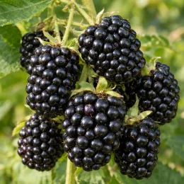 Murier 'Triple crown' (Rubus fruticosus) — gros plan de grappes de fruits noirs · Photo d'illustration