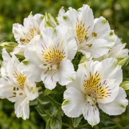 Alstrœmères (Alstroemeria) — bouquet de fleurs blanches veinées de jaune · Photo d'illustration