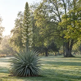 Broméliacée des andes (Puya raimondii) — grande hampe florale dressée dans un parc · Photo d'illustration