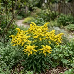 Verge d'or 'Golden dwarf' (Solidago) — touffe de fleurs jaunes lumineuses au jardin