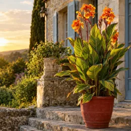 Canna — grande plante à fleurs orange en pot · Photo d'illustration