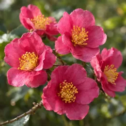 Camelia 'No kaori' — gros plan sur fleurs simples roses vives · Photo d'illustration