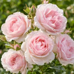Rosier 'New dawn' (Rosa hybrida) — gros plan de plusieurs fleurs roses doubles · Photo d'illustration
