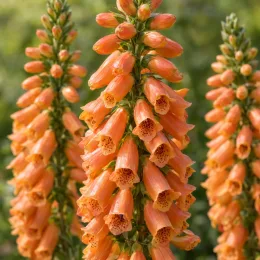 Digitale de madère 'Isob007' (Isoplexis canariensis) — grappes florales dressées tubulaires orange en gros plan