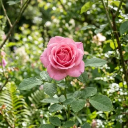 Rosier 'La belle rouet' (Rosa hybrida) — gros plan d'une rose rose épanouie