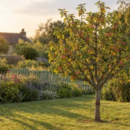 Pommier 'M7' (Malus domestica) — arbre fruitier au jardin, branches couvertes de fruits · Photo d'illustration