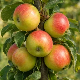 Pommier 'Ballerina bolero' (Malus domestica) — gros plan de plusieurs pommes sur branche verticale · Photo d'illustration